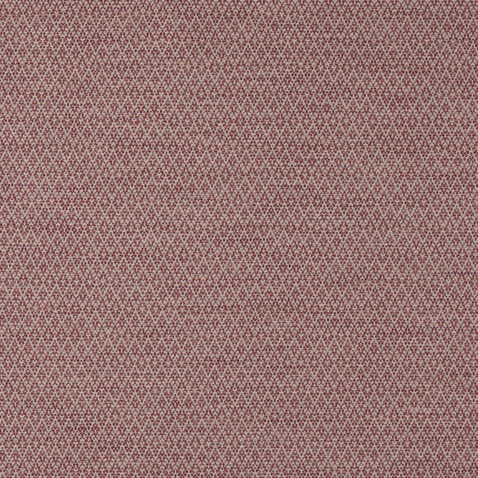 Close-up of a small geometric woven fabric in muted berry red and cream