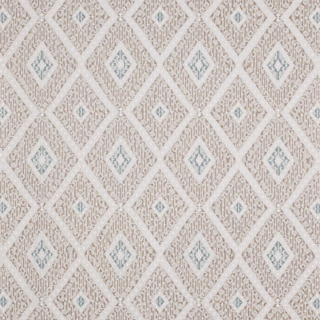 Rowley Beige diamond lattice fabric swatch in warm beige and ivory