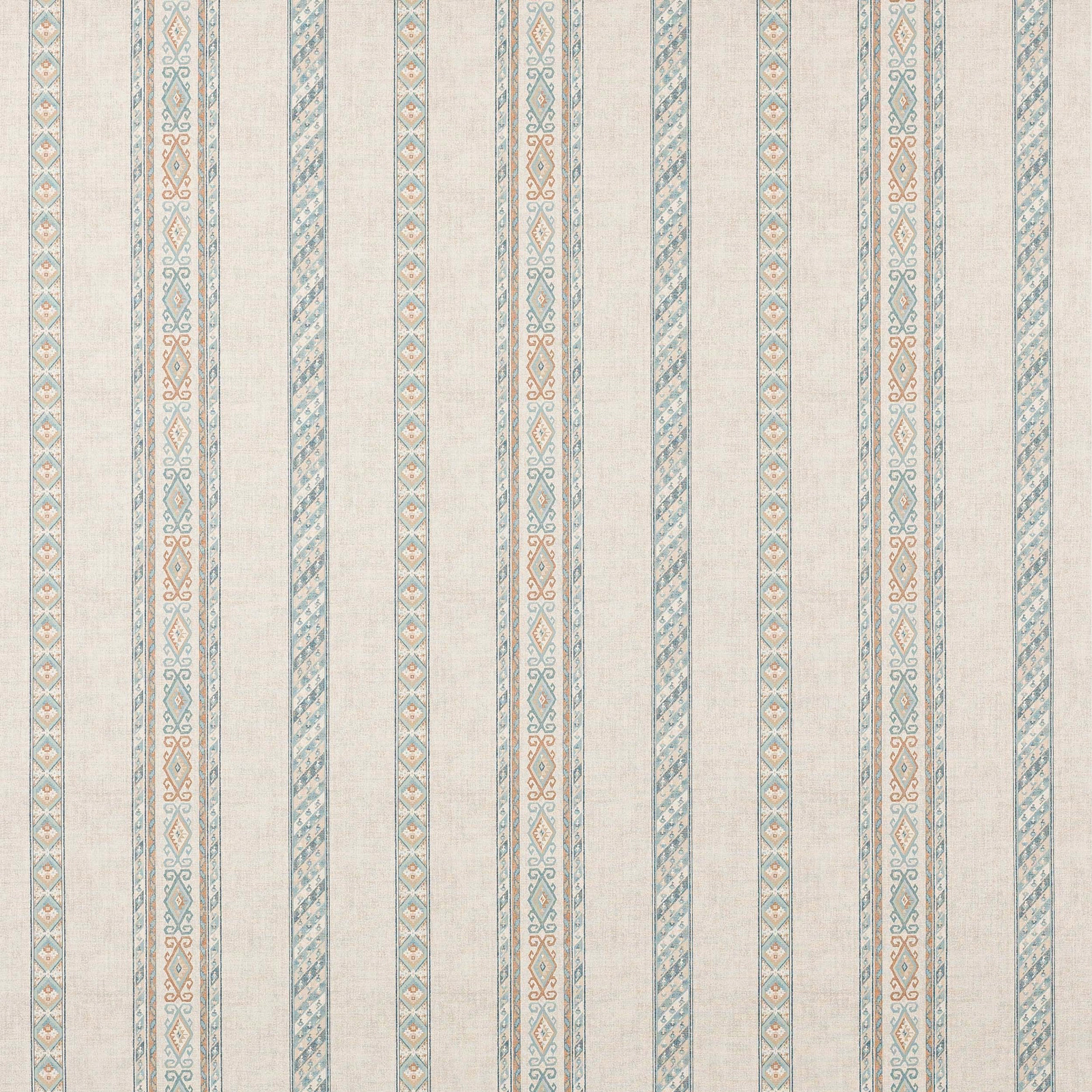 Vertical old blue and cream striped linen with delicate decorative bands
