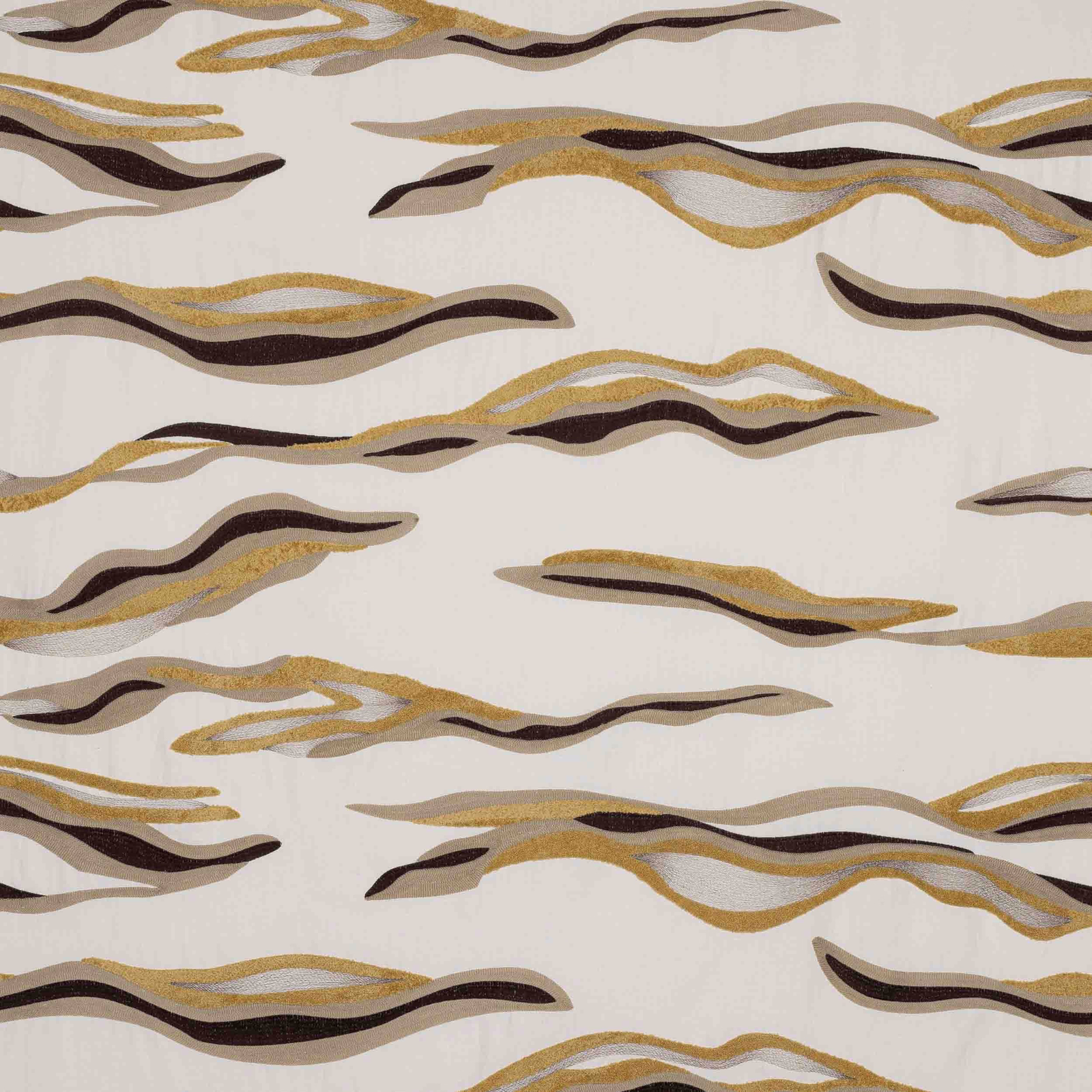 Bone cream Larsen fabric with flowing gold, taupe and dark brown ribbon stripes