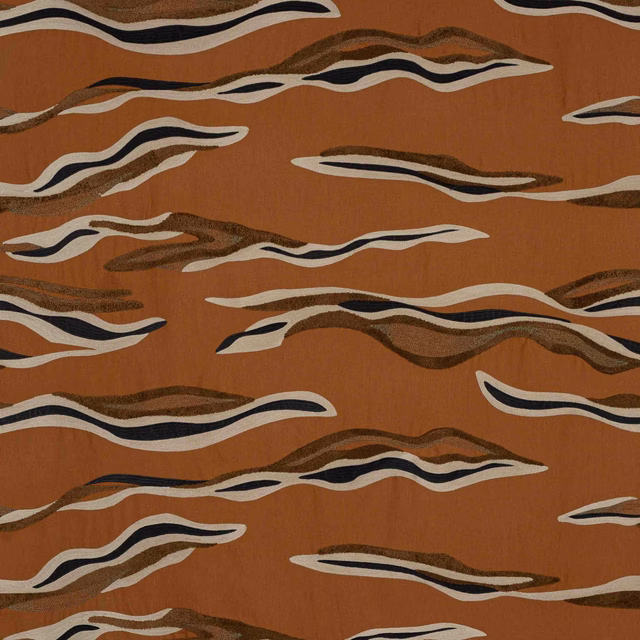Copper-orange abstract wavy stripes with cream, brown and black bands