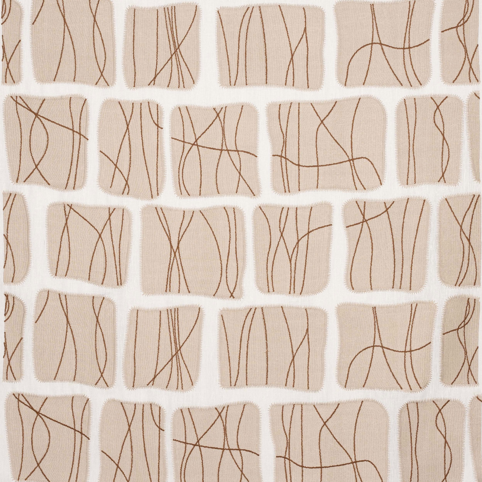 Creamy sand fabric swatch with thin caramel linear abstract pattern