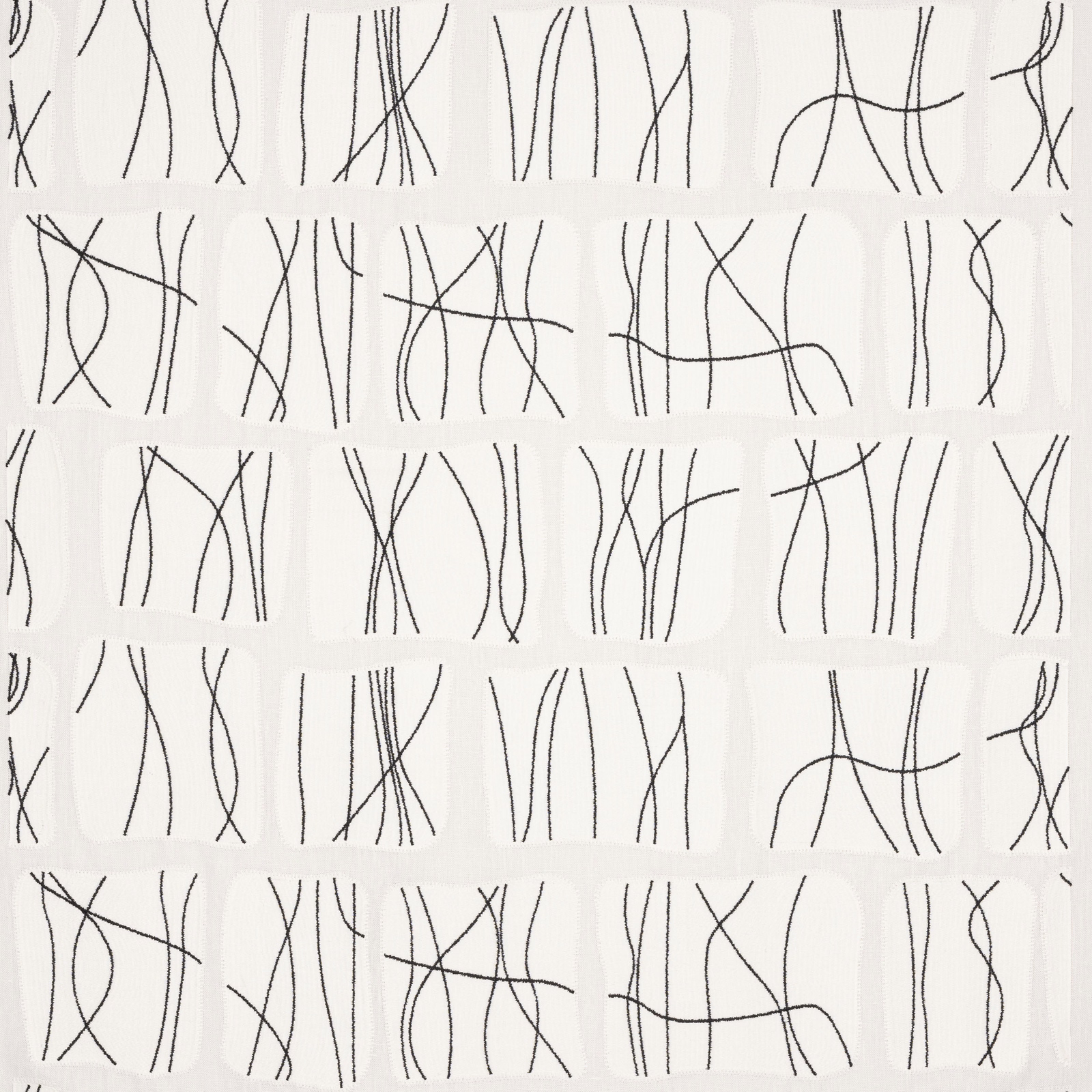 White fabric swatch with fine black abstract line pattern