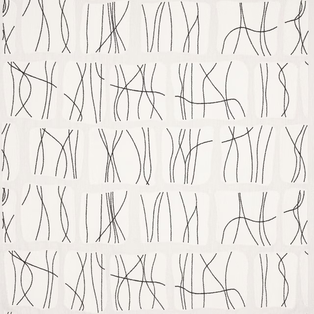 White fabric swatch with fine black abstract line pattern