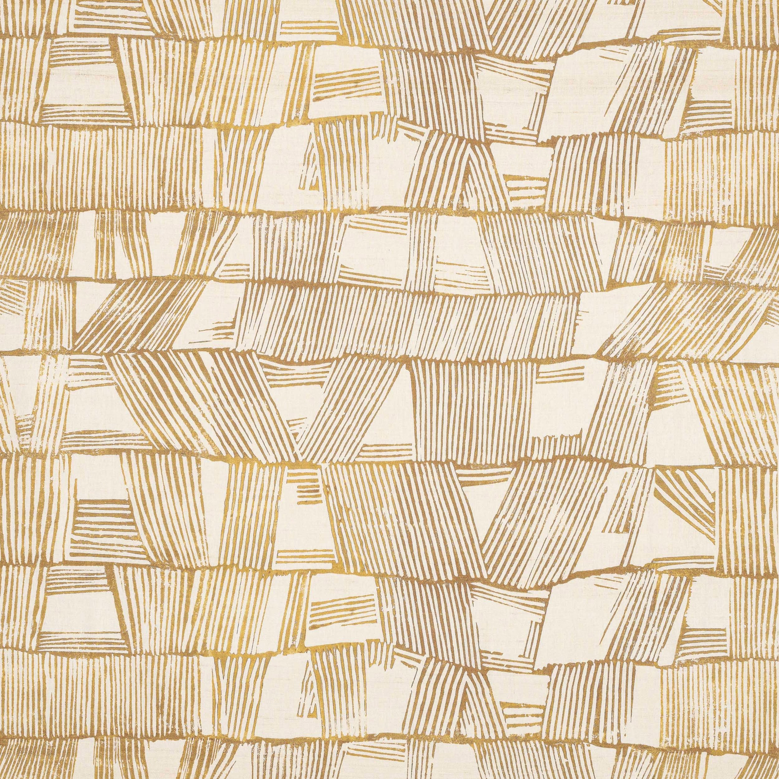 Ivory silk fabric with curry-gold geometric striped block pattern