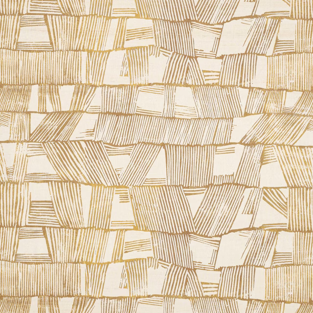 Ivory silk fabric with curry-gold geometric striped block pattern