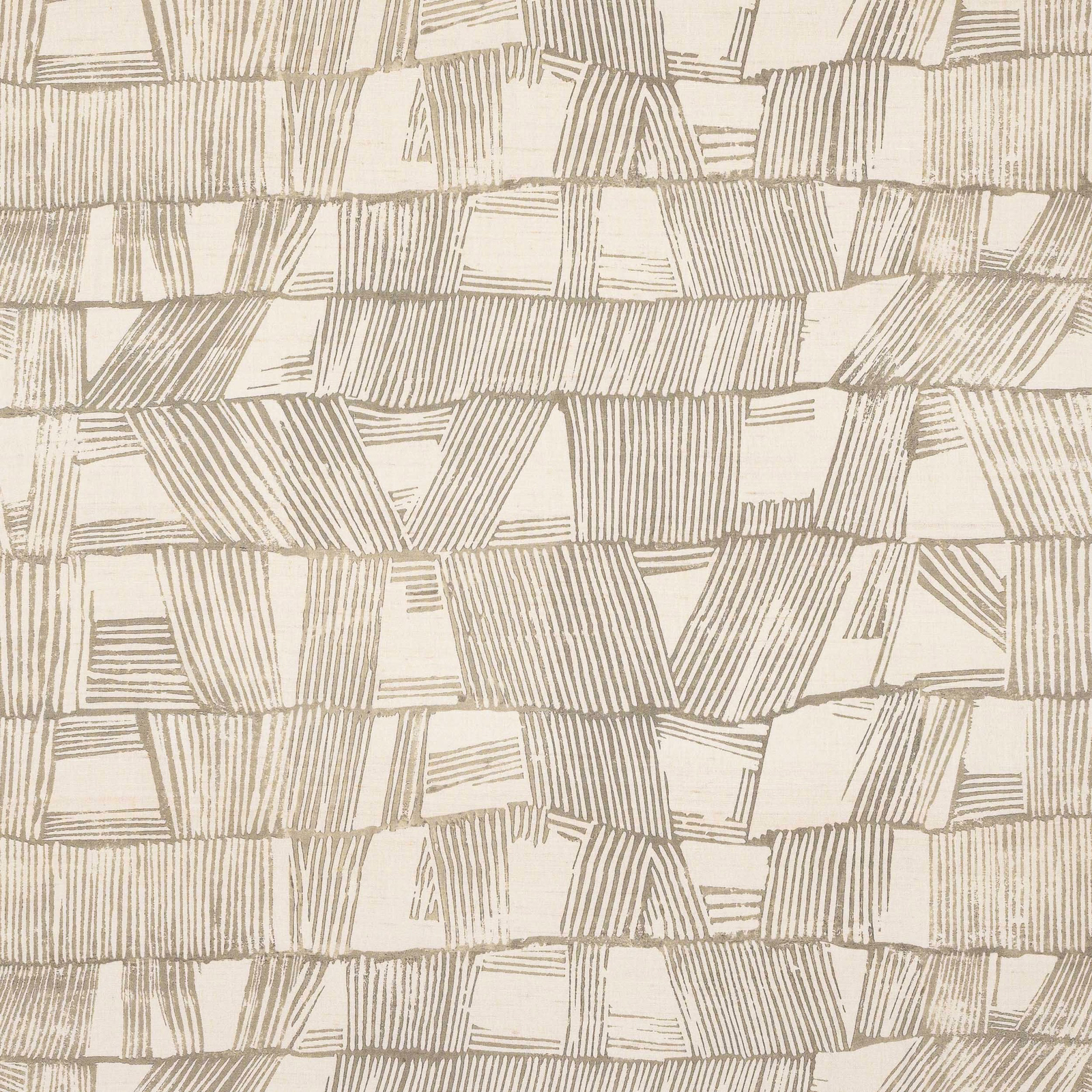 Cream silk fabric with taupe geometric woven-block stripes