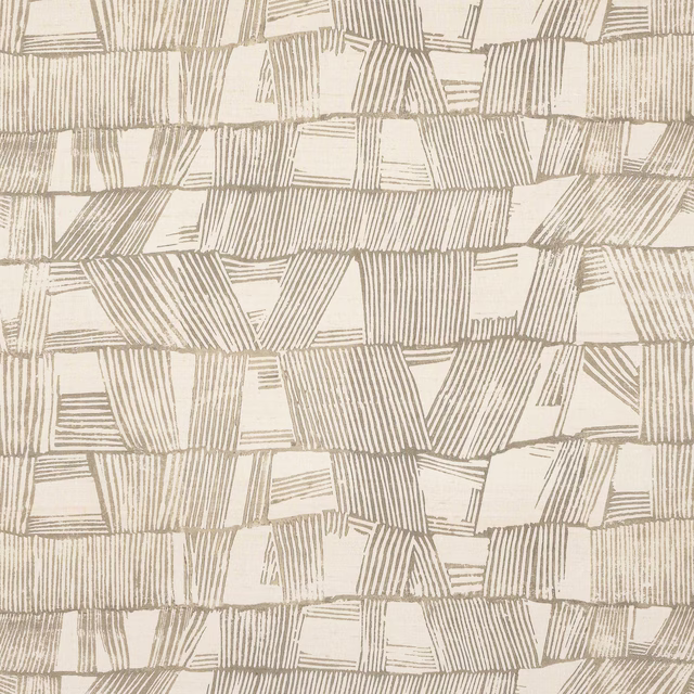 Cream silk fabric with taupe geometric woven-block stripes