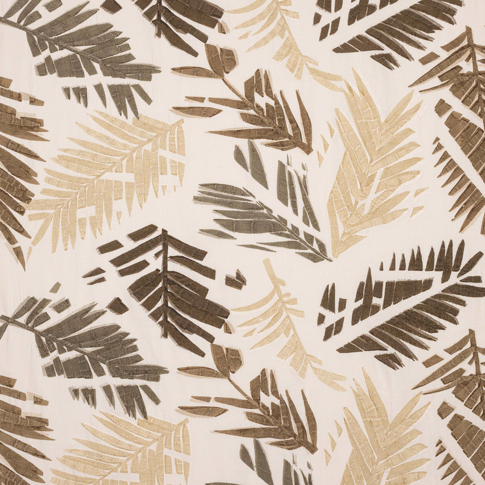 Large tropical leaf print in sand, taupe and mocha on a creamy ground