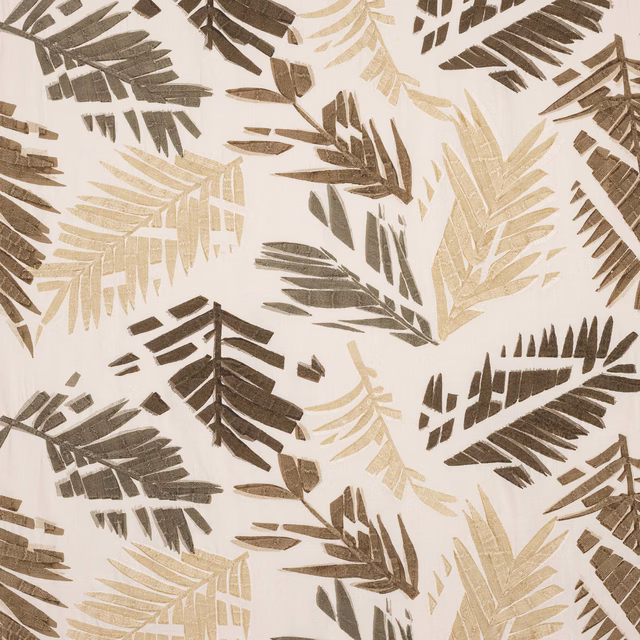 Large tropical leaf print in sand, taupe and mocha on a creamy ground