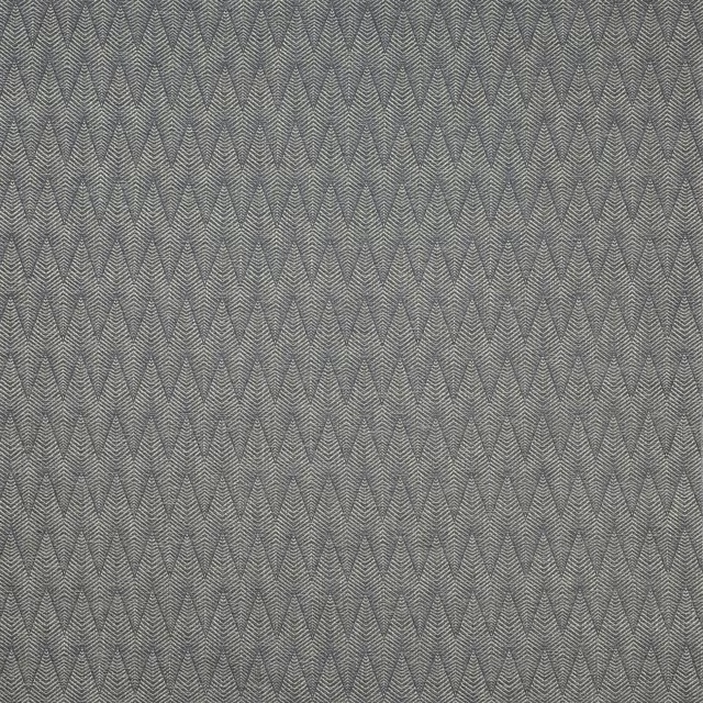 Close-up of muted blue-grey chevron woven fabric with fine textured surface