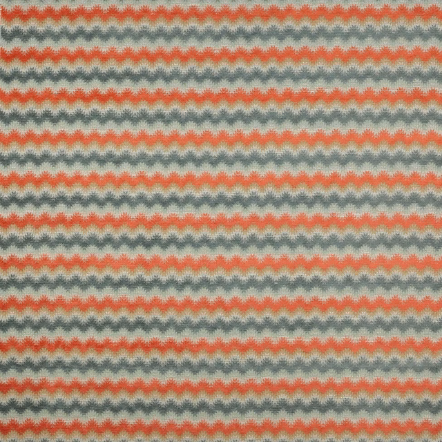 Teal and coral zigzag woven stripe fabric with pale cream accents