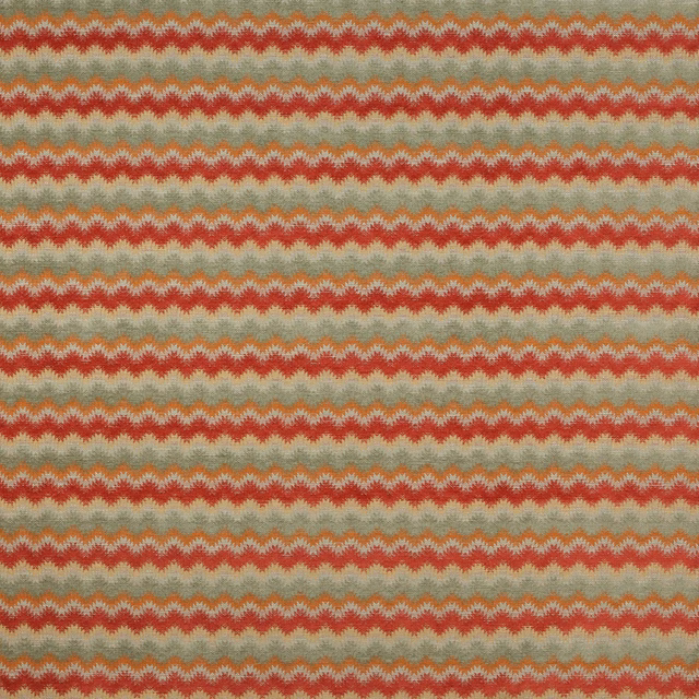 Tomato red and green zigzag stripe woven fabric on a pale ground