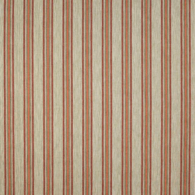 Vertical red and green stripe fabric on a pale woven ground