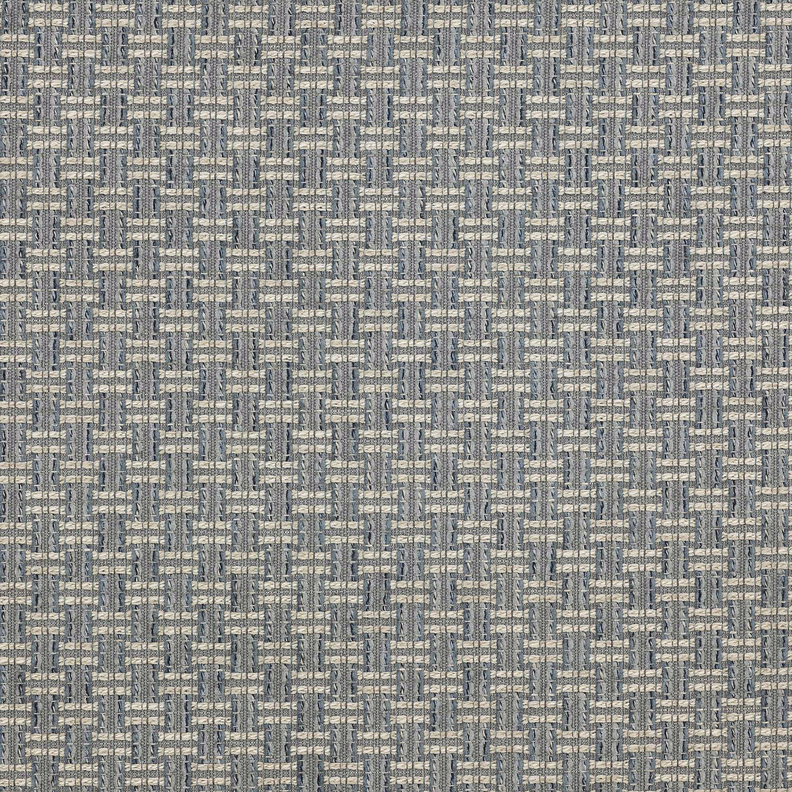 Close-up of a small geometric woven fabric in muted blue-grey tones
