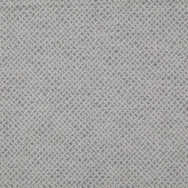 Close-up of a cool slate grey woven fabric with fine herringbone texture