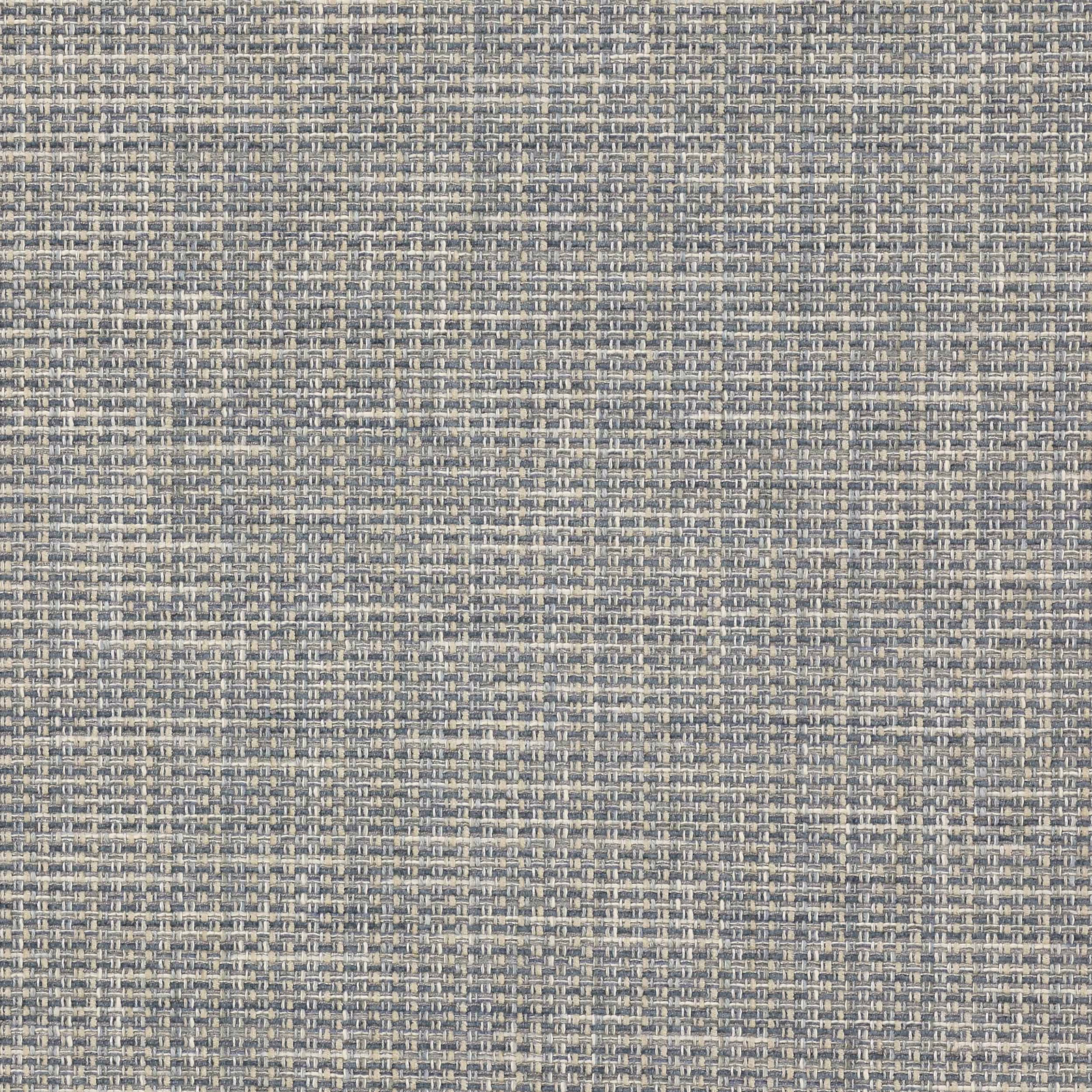 Close-up of a greyed blue woven fabric with pale beige and slate texture