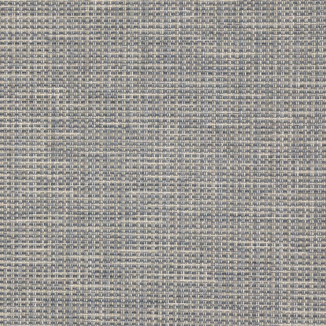 Close-up of a greyed blue woven fabric with pale beige and slate texture