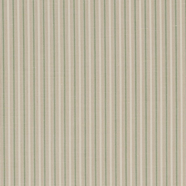 Fine vertical stripe swatch in sage green, ivory and beige on a natural ground