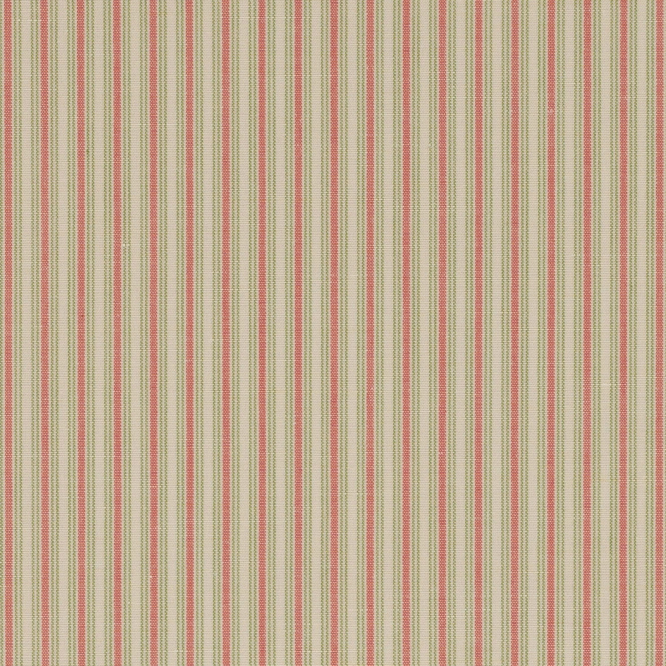 Fine pink and sage vertical stripe woven on a natural linen ground