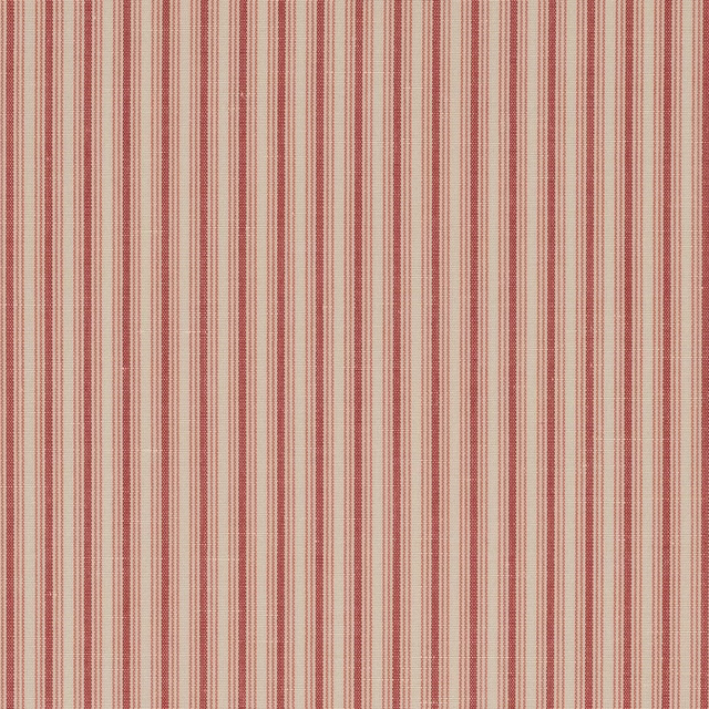 Slim coral-red and natural vertical stripes on a woven linen-cotton swatch