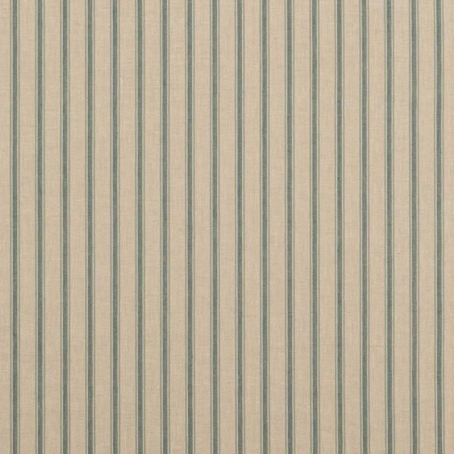 Vertical pale blue-grey stripes on a warm cream linen fabric swatch