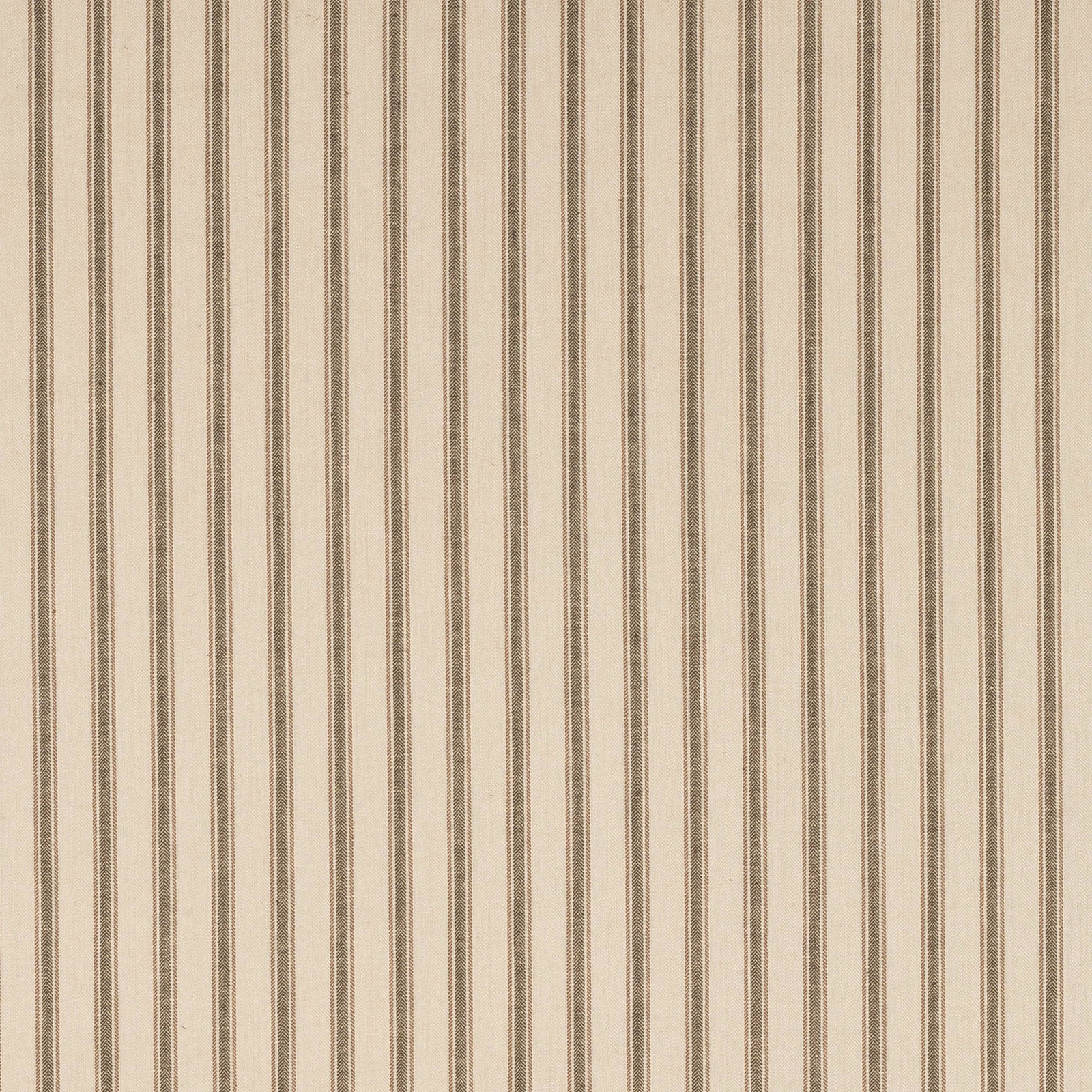 Pale linen fabric with fine vertical charcoal and taupe stripes