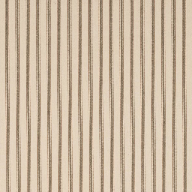 Pale linen fabric with fine vertical charcoal and taupe stripes