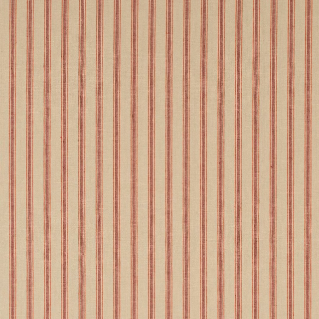 Close-up of soft red and blush vertical stripes on natural linen fabric