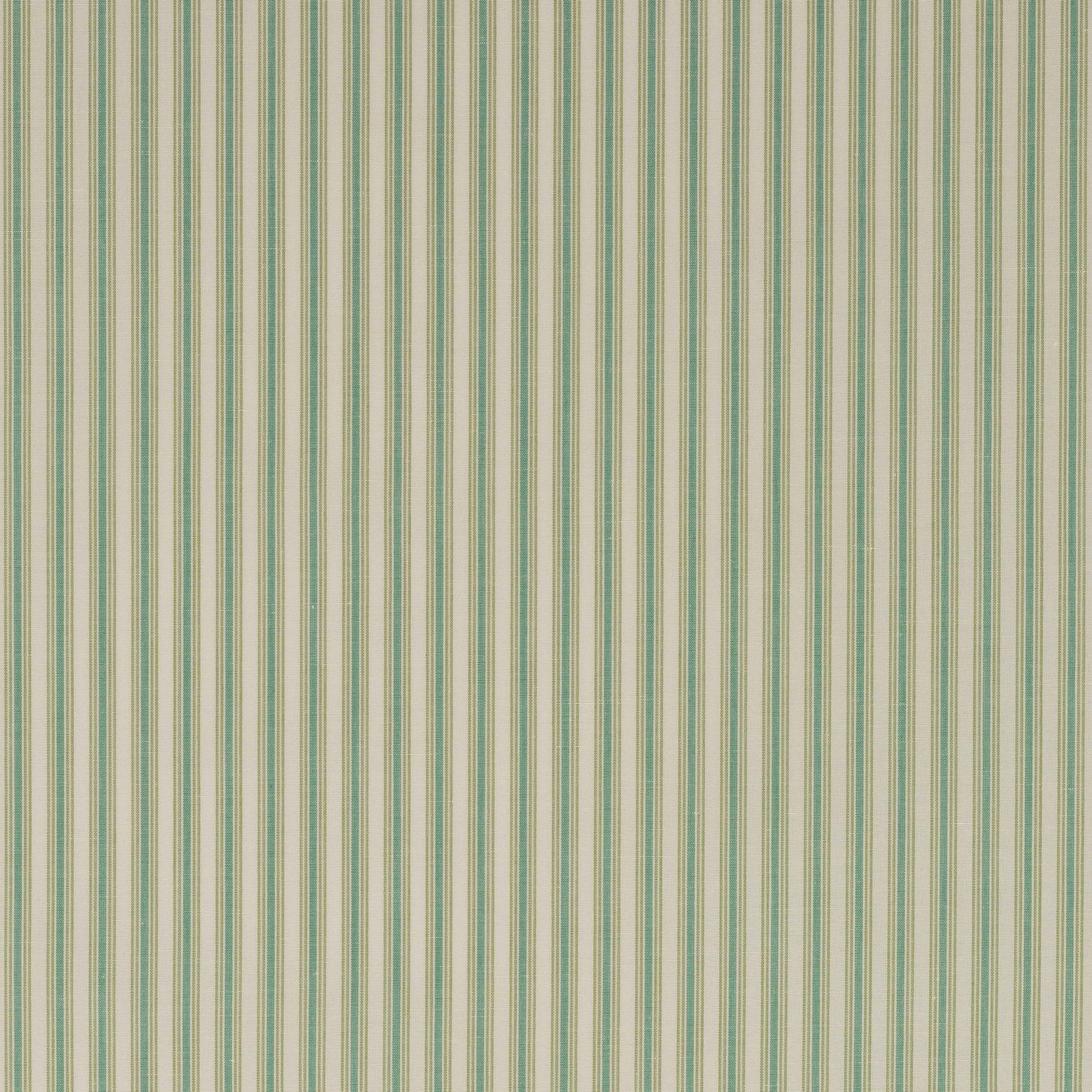 Cream ground fabric with narrow emerald green vertical stripes