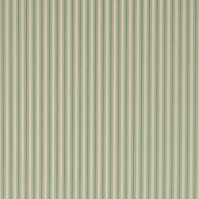 Cream ground fabric with narrow emerald green vertical stripes