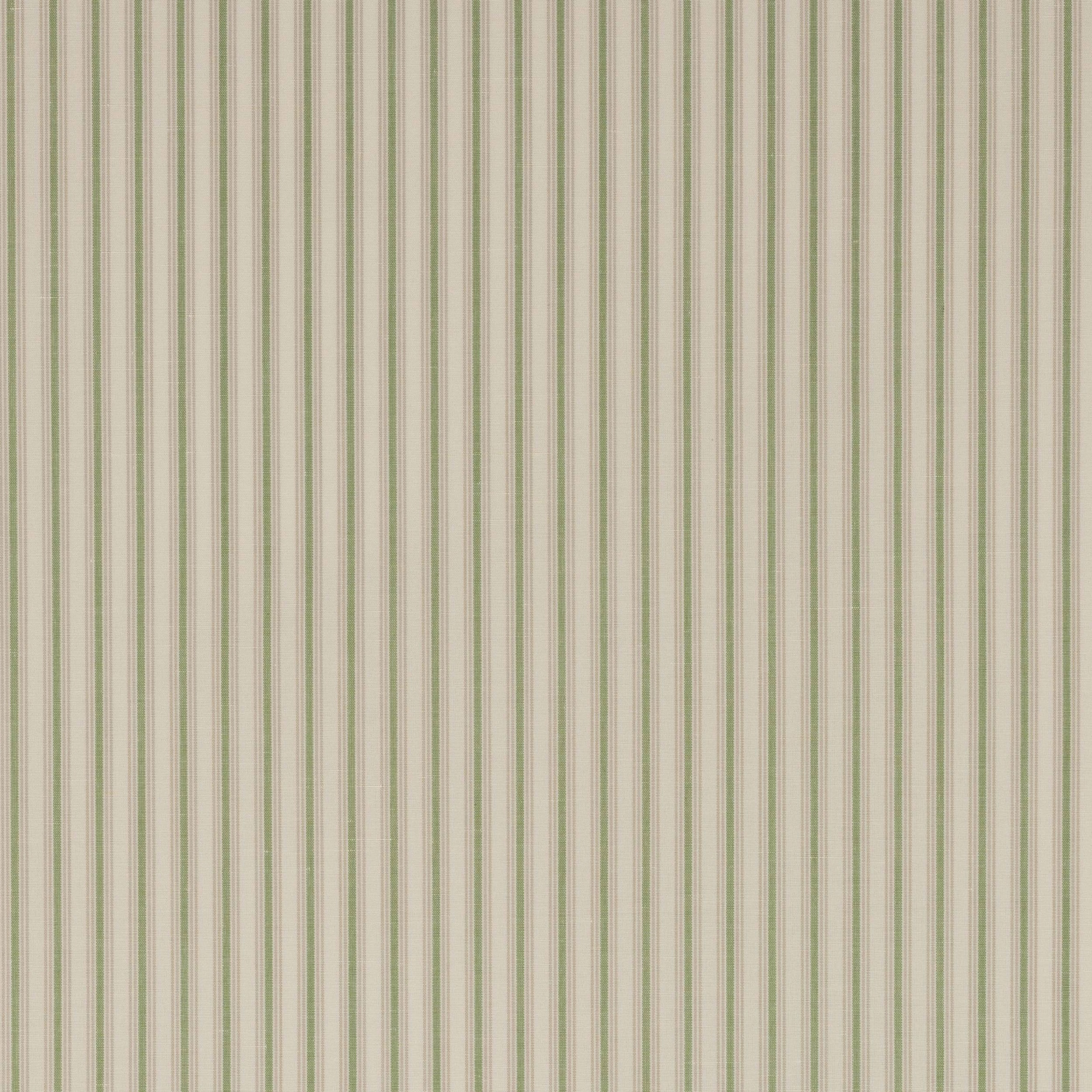 Pale striped fabric with soft leaf green vertical lines on a light ground