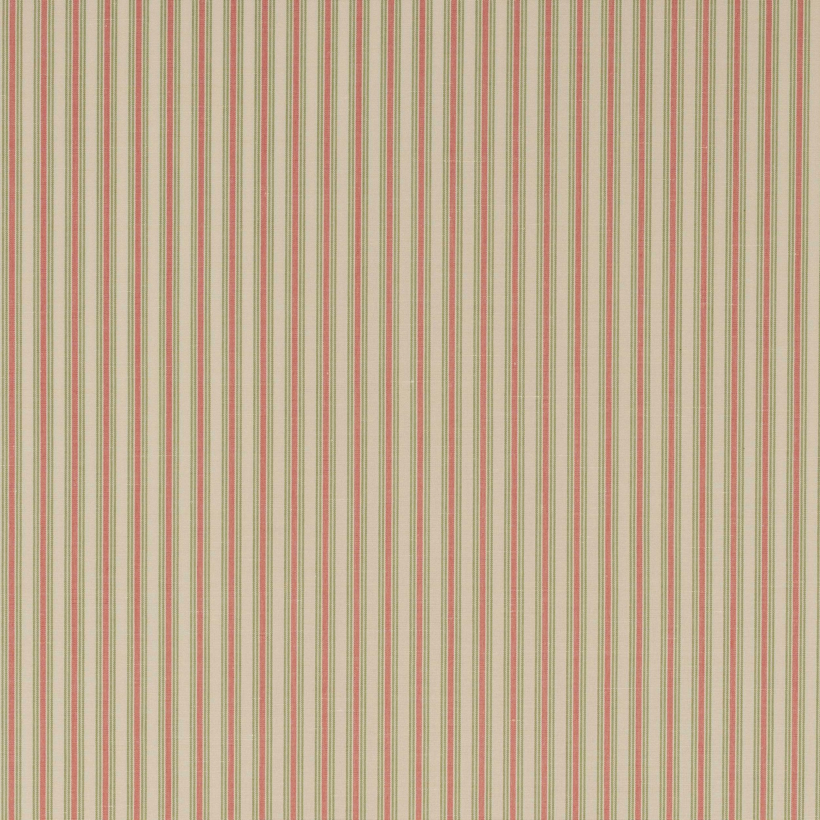 Fine vertical pink and sage stripes on a pale linen-look ground