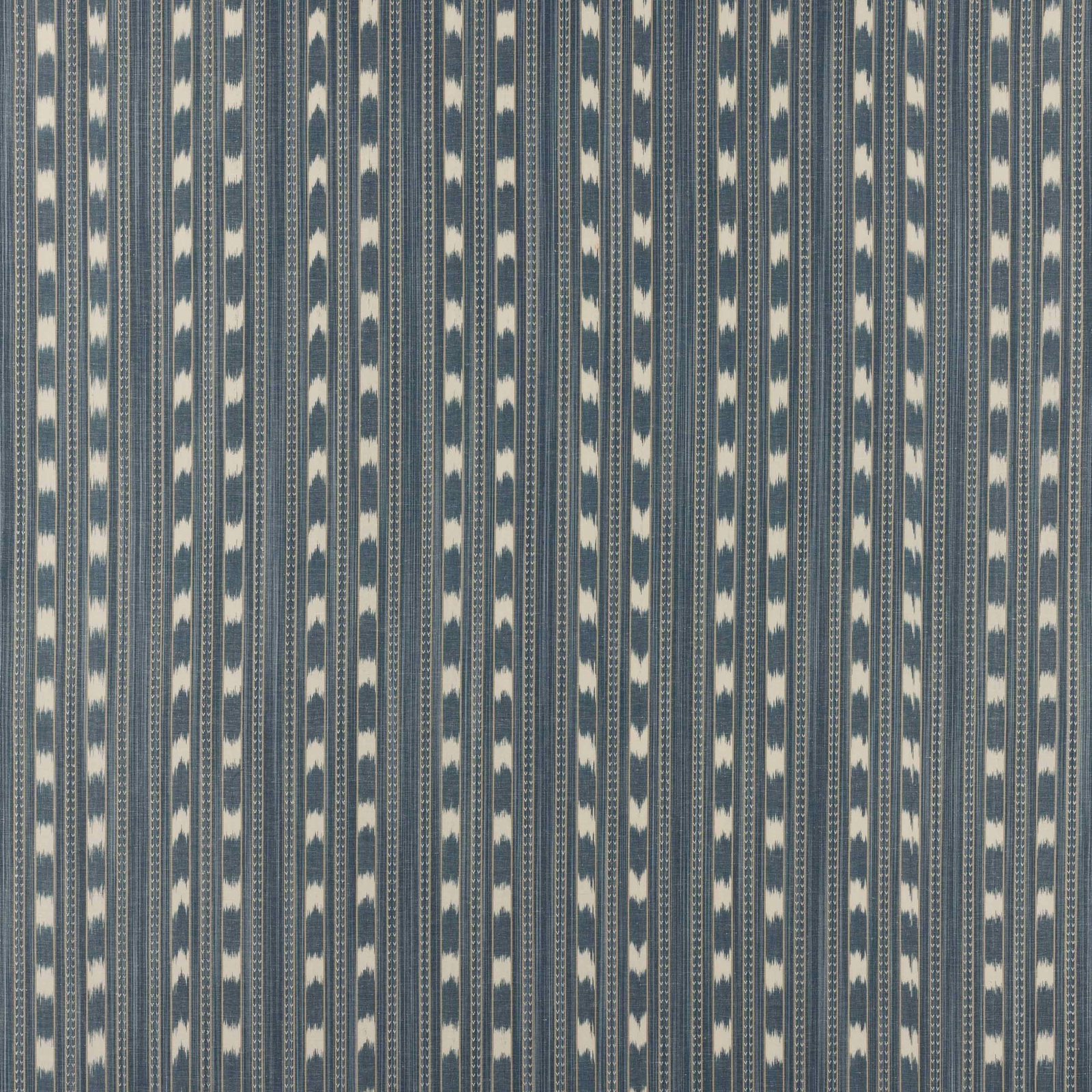 Vertical indigo and cream striped fabric with fine dotted woven detail