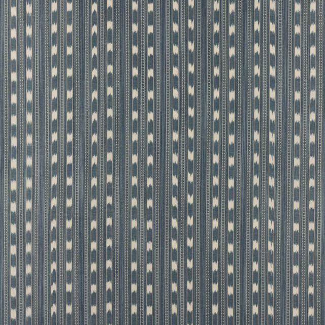 Vertical indigo and cream striped fabric with fine dotted woven detail