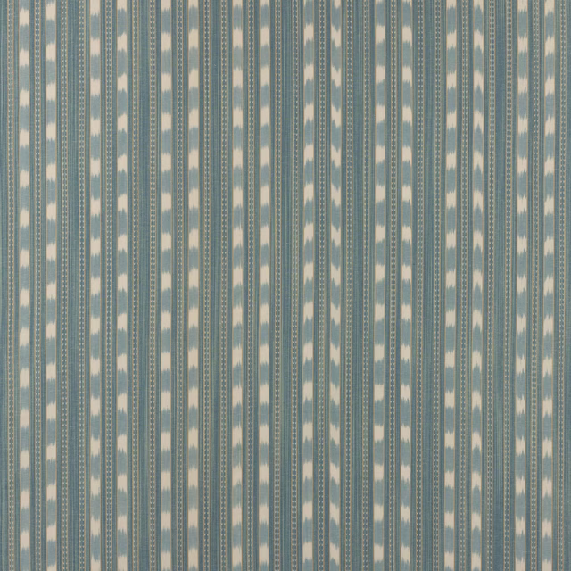 Vertical sky blue and cream striped fabric with fine woven texture