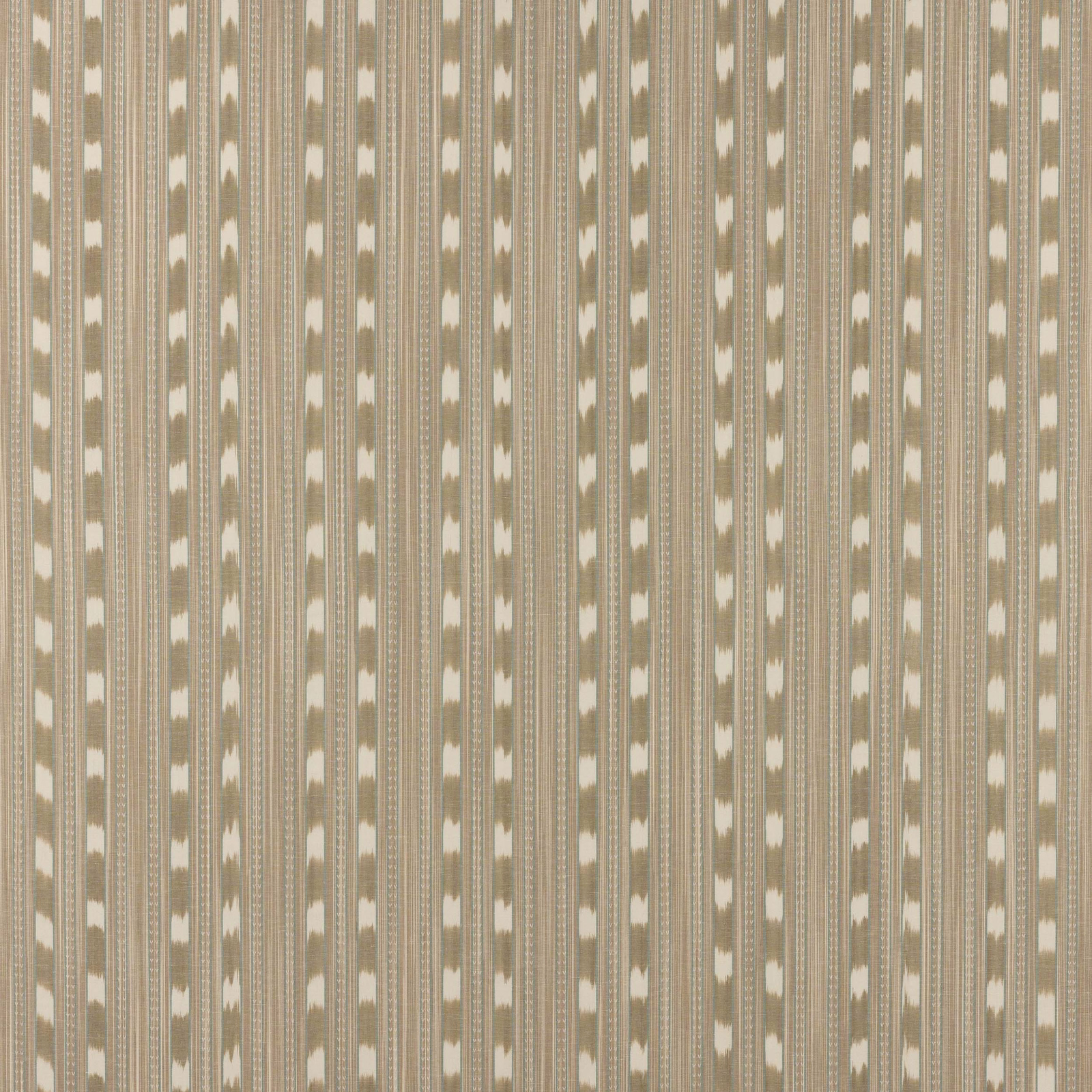 Vertical stone beige stripe fabric with pale cream dotted accents and fine woven texture