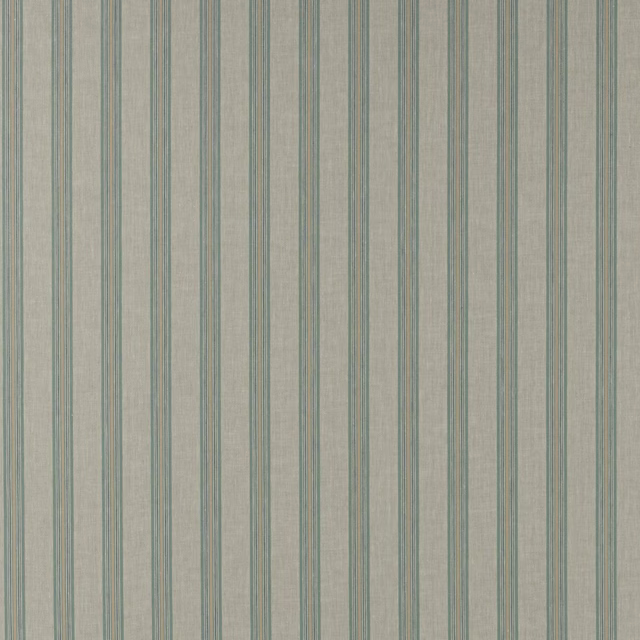 Pale linen fabric with fine vertical blue and grey stripes