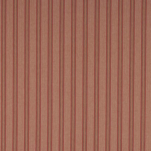 Muted red and terracotta vertical stripes on a linen fabric swatch