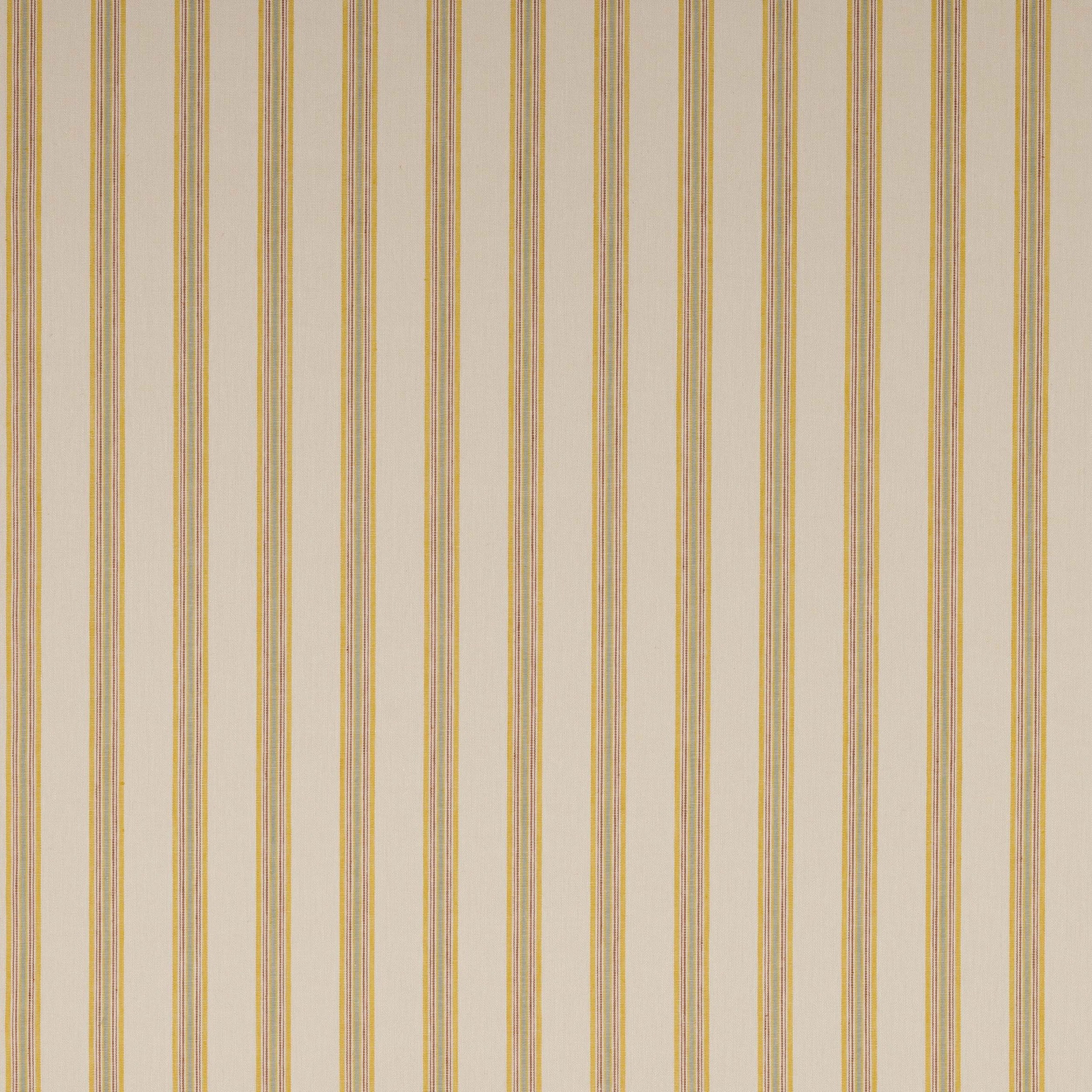 Vertical yellow and cream linen stripe with fine green and tan pin lines
