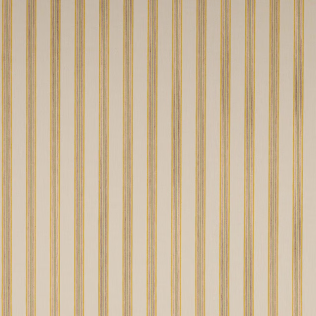 Vertical yellow and cream linen stripe with fine green and tan pin lines