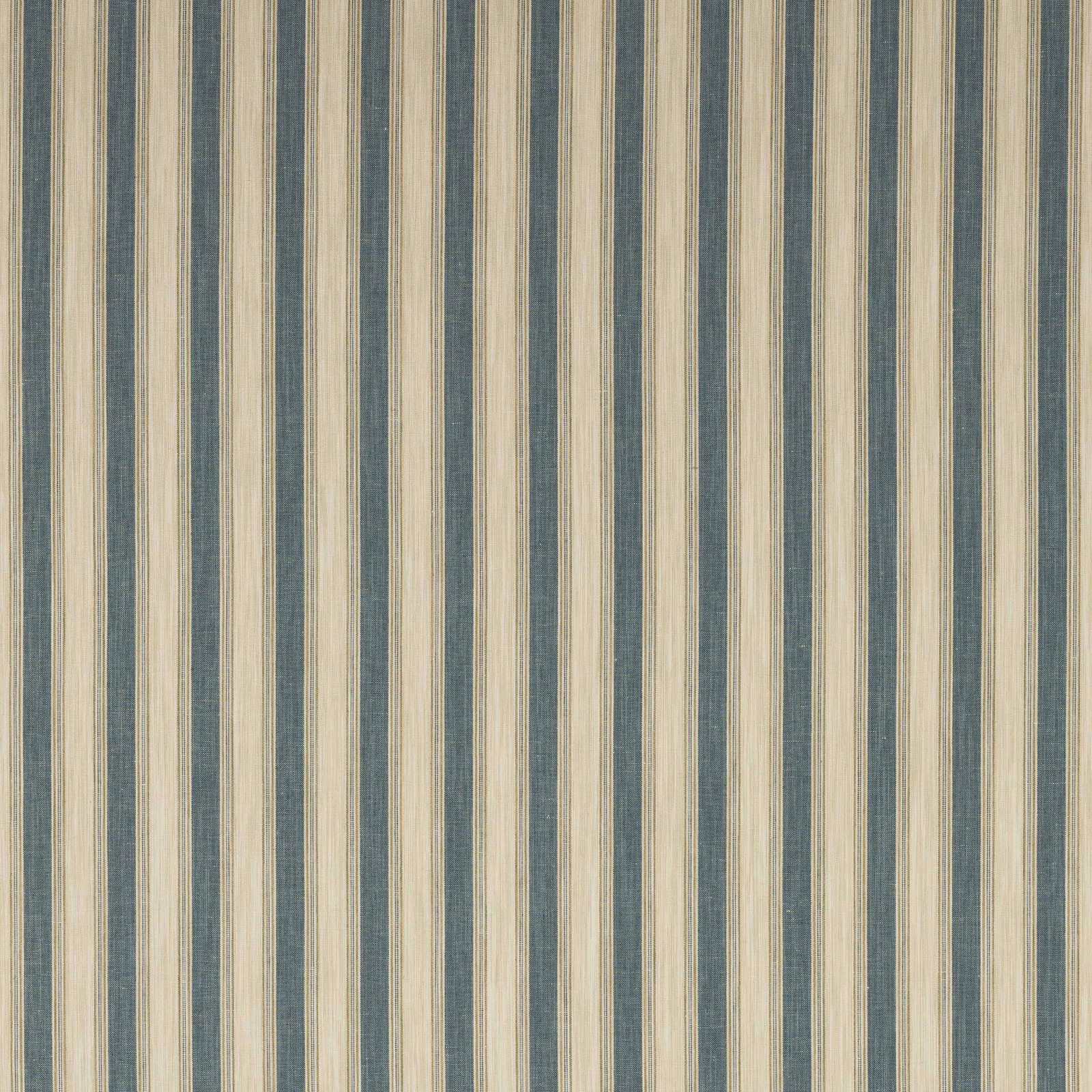 Blue and cream vertical striped fabric with a subtle linen-like texture