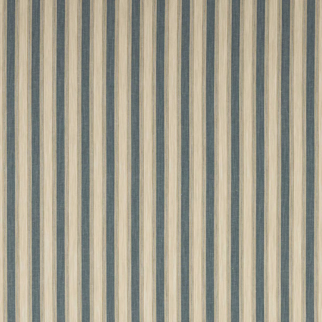 Blue and cream vertical striped fabric with a subtle linen-like texture