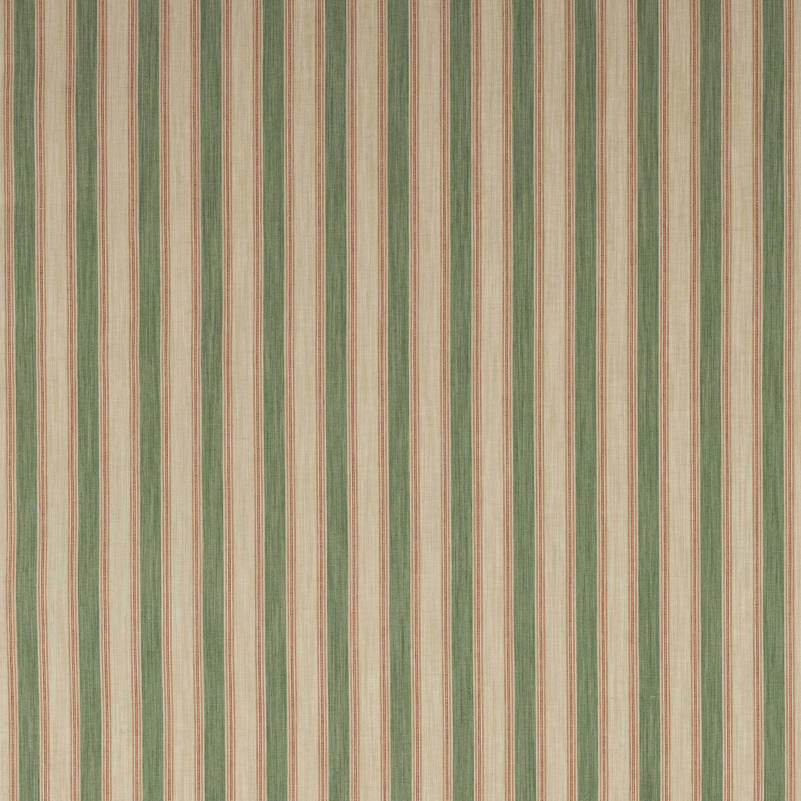 Vertical pink and sage green striped fabric swatch with fine woven texture