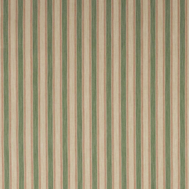 Vertical pink and sage green striped fabric swatch with fine woven texture