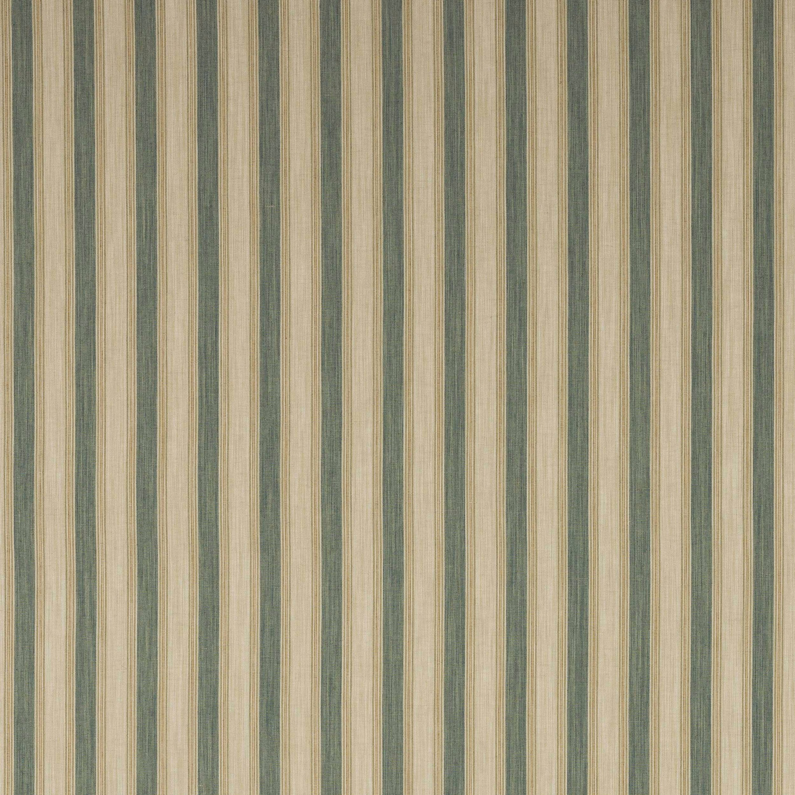 Vertical teal and beige striped fabric with a fine linen texture