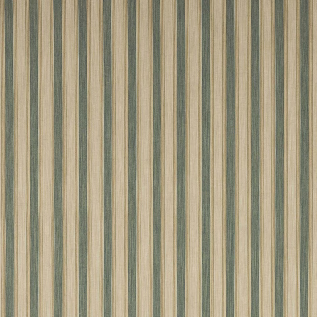 Vertical teal and beige striped fabric with a fine linen texture