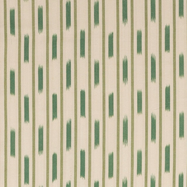 Cream cotton fabric with vertical emerald green brush stripes