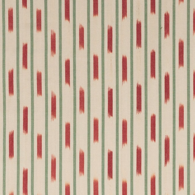 Cream cotton stripe fabric with sage green lines and raspberry pink brush marks