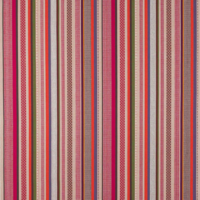 Vertical multicolour stripe fabric with pink, coral, sage and cream bands